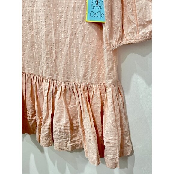 CeCe Clip Dot Ruffle Hem Dress Pink 100% cotton Summer Dress NWT MSRP $129 - Picture 11 of 12
